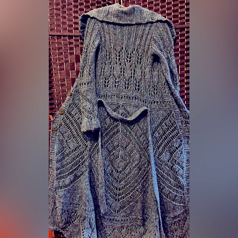 Free People Long Sweater Duster Blue Cozy Stretchy Warm